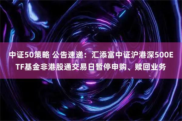 中证50策略 公告速递:汇添富中证沪港深500ETF基金非港股通交易日暂停申购、赎回业务