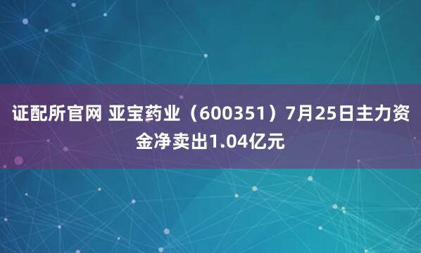 证配所官网 亚宝药业（600351）7月25日主力资金净卖出1.04亿元