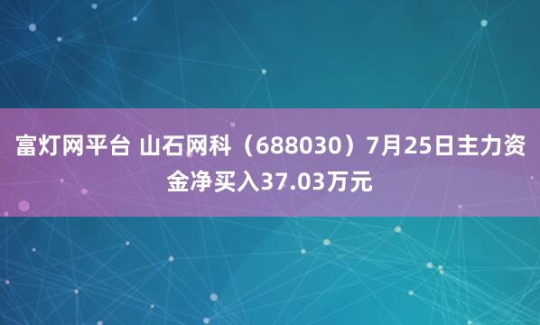 富灯网平台 山石网科（688030）7月25日主力资金净买入37.03万元