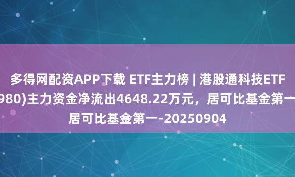 多得网配资APP下载 ETF主力榜 | 港股通科技ETF汇添富(520980)主力资金净流出4648.22万元，居可比基金第一-20250904